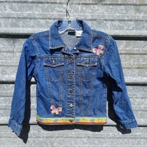 Denim Boho Butterfly Embroidered Button Up Pocketed Ponytails Jacket